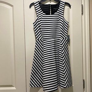 Express Black & White Striped Fit and Flare Dress
